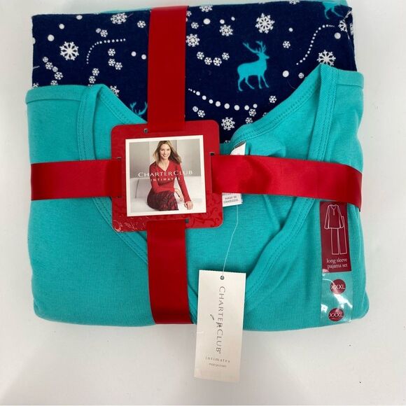 Charter Club Teal and Navy Pajama Set Long Sleeve size XXXL New - Picture 1 of 3